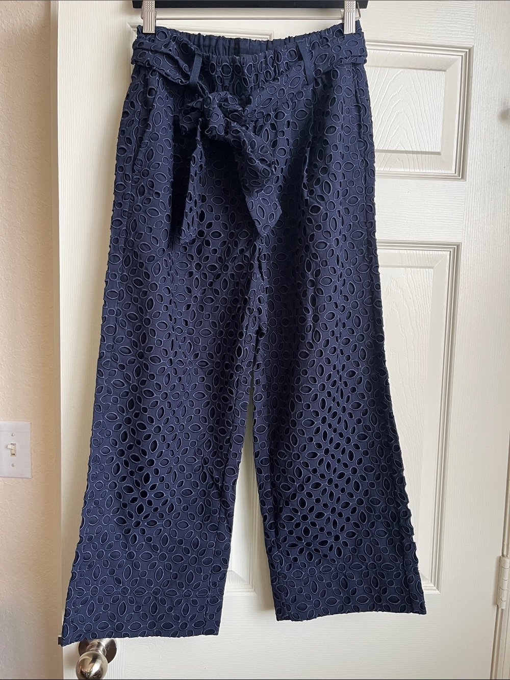 NWT J. Crew Navy Eyelet Wide-Leg Crop Pants